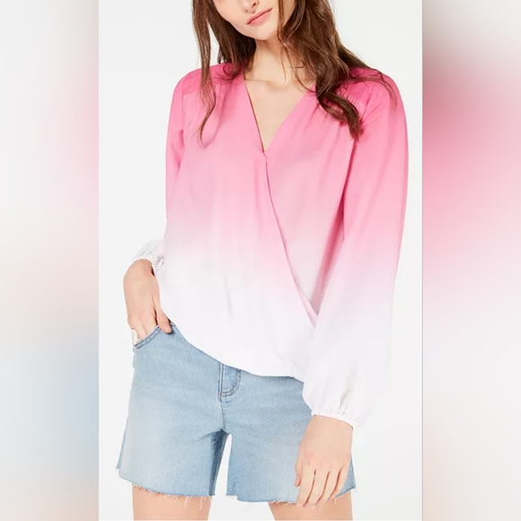 INC Pink White Ombre Gradient Lightweight Drape Style Blouse - Picture 2 of 11